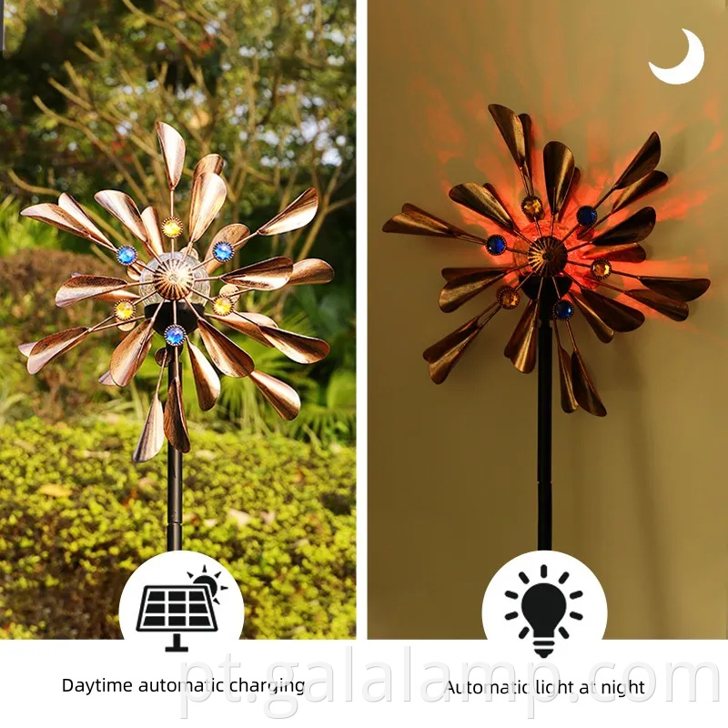 Spinner solar colorido de metal externo para lâmpada de decoração de jardim
